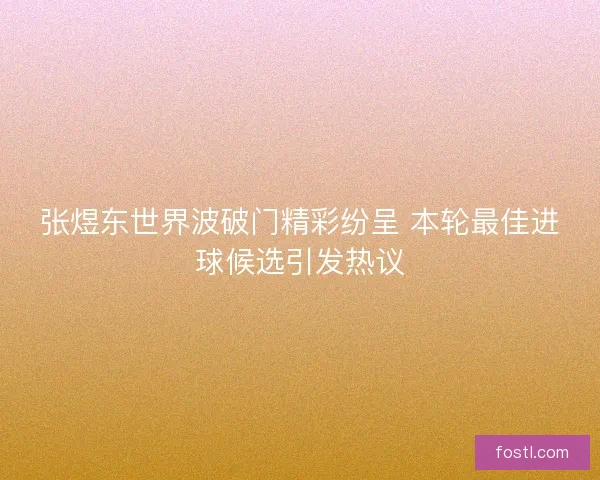 张煜东世界波破门精彩纷呈 本轮最佳进球候选引发热议 张煜东世界波破门精彩纷呈 本轮最佳进球候选引发热议